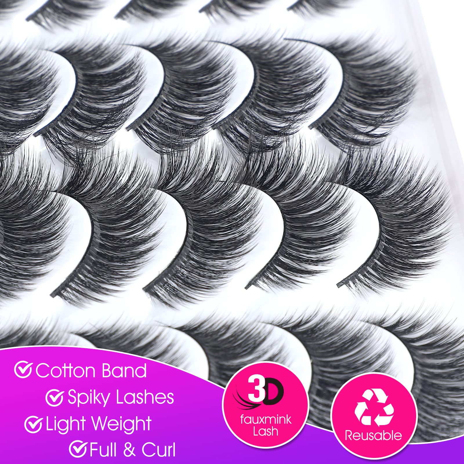 14 Pairs False Eyelashes, CHUN&CHENG 3D Upgraded Wispy Mink Lashes Pack Natural Look Luxury 16mm Cat Eye Lashes