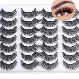 14 Pairs False Eyelashes, CHUN&CHENG 3D Upgraded Wispy Mink Lashes Pack Natural Look Luxury 16mm Cat Eye Lashes