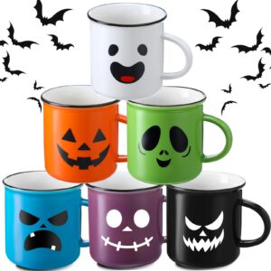 bokon halloween coffee mug set of 6 scary pumpkin ghost spooky smile face ceramic cup trick or treat gifts for fall party decor home office housewarming novelty accessories, 8.5 oz, 6 colors