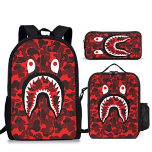 zwdofzy shark camo kids backpack travel laptop bookbag big capacity school backpack gift for boys girls