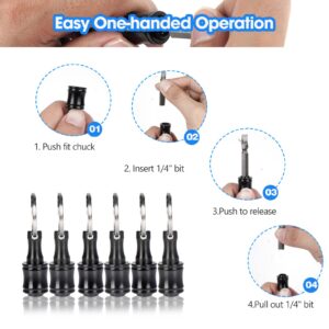 Upgrade 6 Pcs Bit Holder With Black Carabiner 1/4 inch Hex Shank Aluminum Alloy Screwdriver Bits Holder Light-weight Quick-change Extension Bar Keychain Drill Screw Adapter Change Portable (2 SET-B)