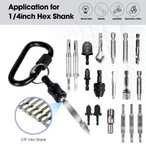 Upgrade 6 Pcs Bit Holder With Black Carabiner 1/4 inch Hex Shank Aluminum Alloy Screwdriver Bits Holder Light-weight Quick-change Extension Bar Keychain Drill Screw Adapter Change Portable (2 SET-B)