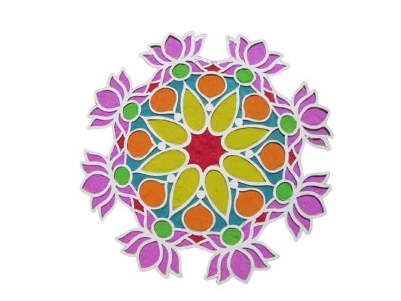 DIY MDF Readymade Round Lotus Designer Rangoli Mat Easy to Use Rangoli Template Easy to Fill Wooden MDF Rangoli Boards for Indian Traditional Festival (Size:- 12 Inches Diameter)