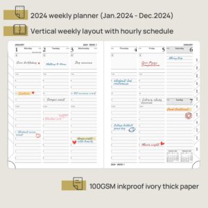 POPRUN 2024 Planner - 2024 Weekly Calendar with Hourly Time Slots, Weekly/Monthly Appointment Book for Time Management - 6.5'' x 8.5''- Leather Soft Cover - Night Sky Blue