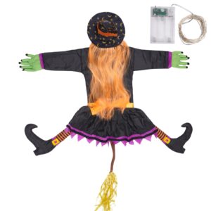 wokeise halloween crashing witch into tree with 50 color lights,funny flying witches hanging halloween decorations outdoor indoor yard porch decor