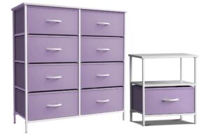 sorbus kids dresser with 8 drawers and 1 drawer nightstand bundle - matching furniture set - storage unit organizer chests for clothing - bedroom, kids rooms, nursery, & closet (purple)