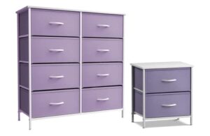 sorbus kids dresser with 8 drawers and 2 drawer nightstand bundle - matching furniture set - storage unit organizer chests for clothing - bedroom, kids rooms, nursery, & closet (purple)