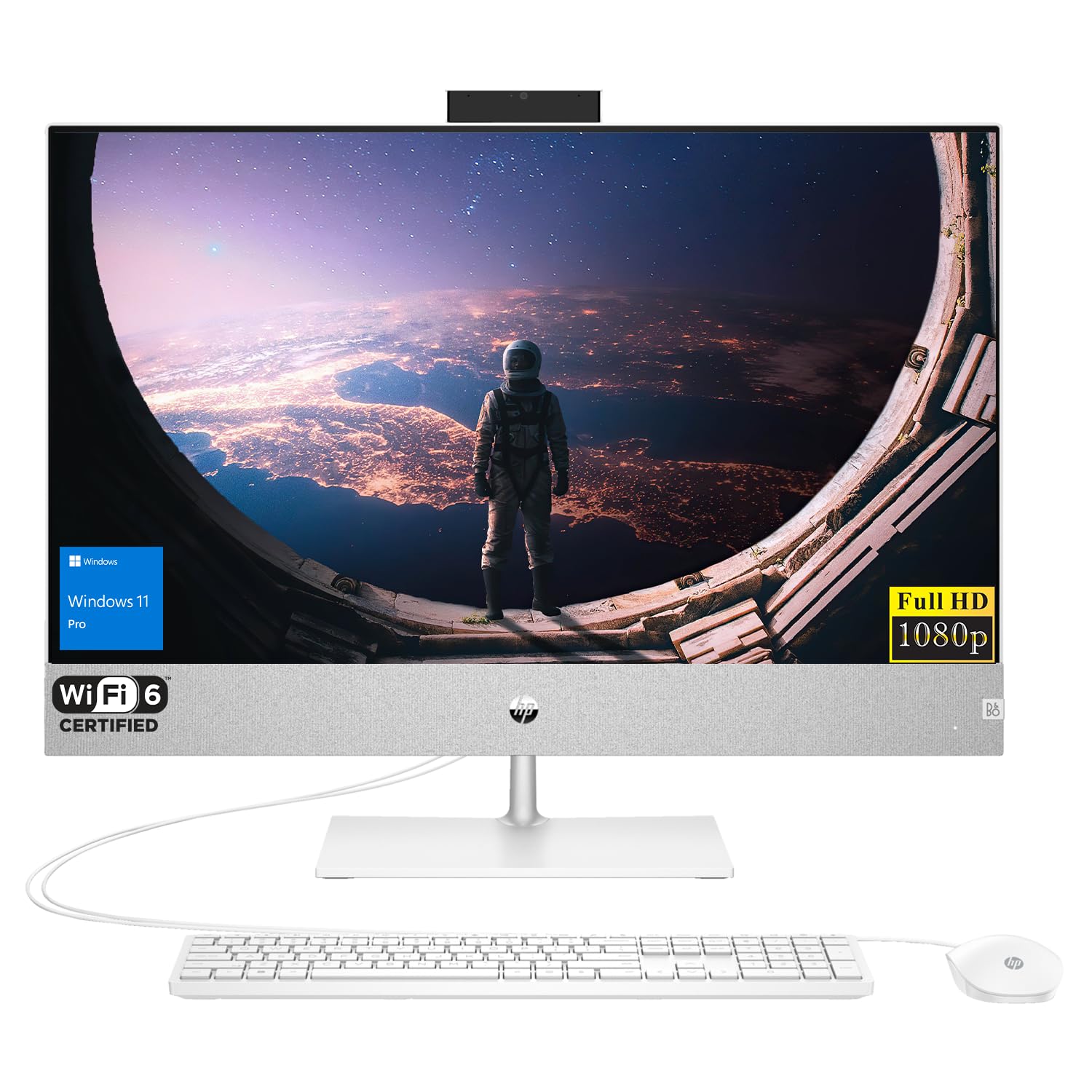 HP Pavilion 27 Business All-in-One, 27" FHD Screen, AMD Ryzen 5 5625U, 16GB RAM, 2TB SSD, Webcam, HDMI, Wi-Fi 6, Wired Keyboard & Mouse, Windows 11 Pro, White