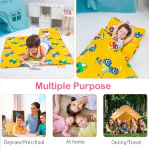 Rossison Nap Mat with Pillow and Blanket 100% Cotton with Microfiber Fill, Padded Sleeping Mat, for Daycare Preschool Toddler Prek Boys Kids (Tractor, Standard-50 x20)