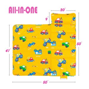 Rossison Nap Mat with Pillow and Blanket 100% Cotton with Microfiber Fill, Padded Sleeping Mat, for Daycare Preschool Toddler Prek Boys Kids (Tractor, Standard-50 x20)