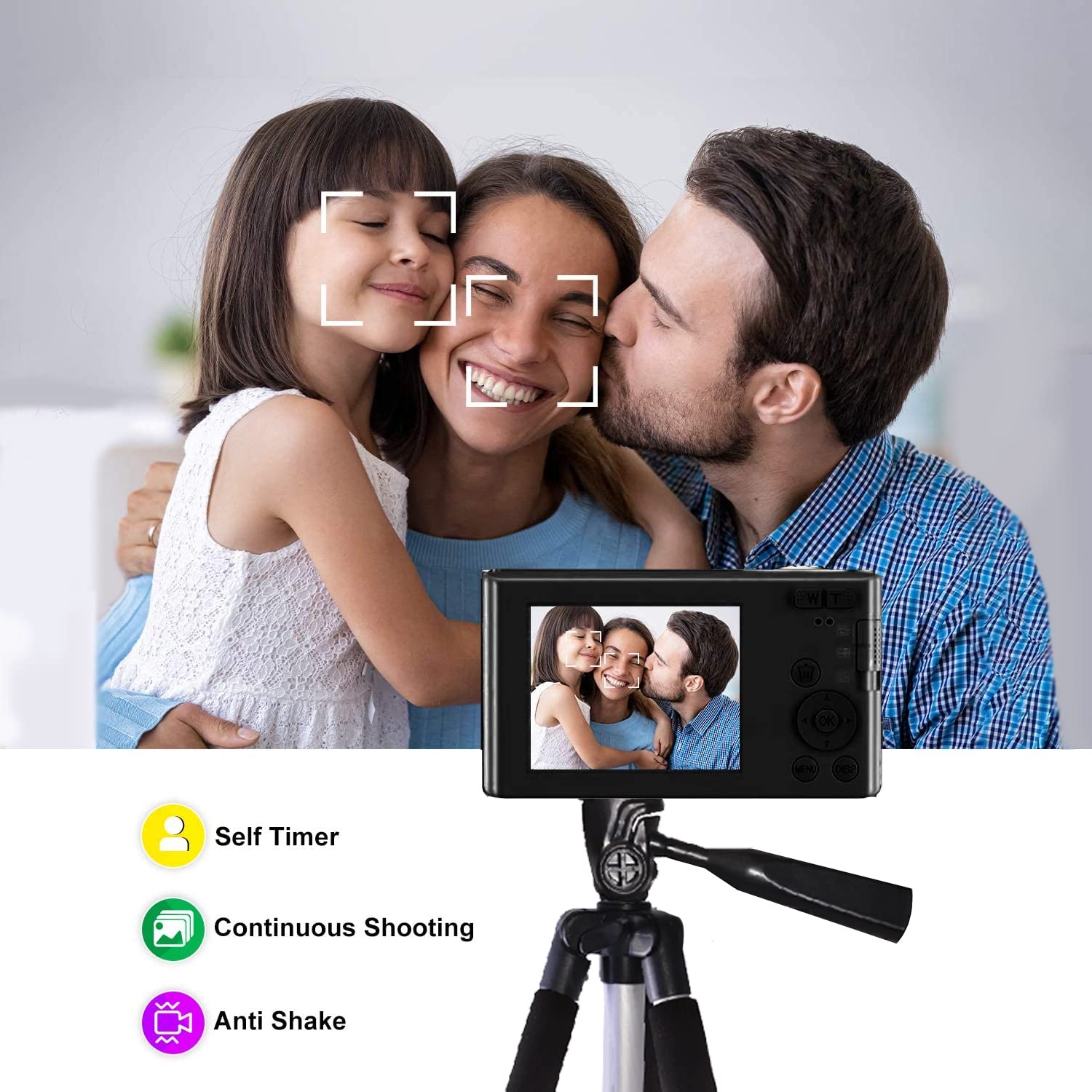 Acuvar 4K Compact Point & Shoot Digital Camera, 48MP, 16X Digital Zoom, 2.8" Screen & 32GB SD Card, Card Reader, 6" Tripod & 6PC Card Holder Vlogging Camera for Kids Teens Students Boys Girl (Black)