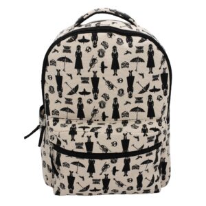 ai accessory innovations wednesday adams icons backpack, nevermore academy 16 inch girls school bag, natural & black