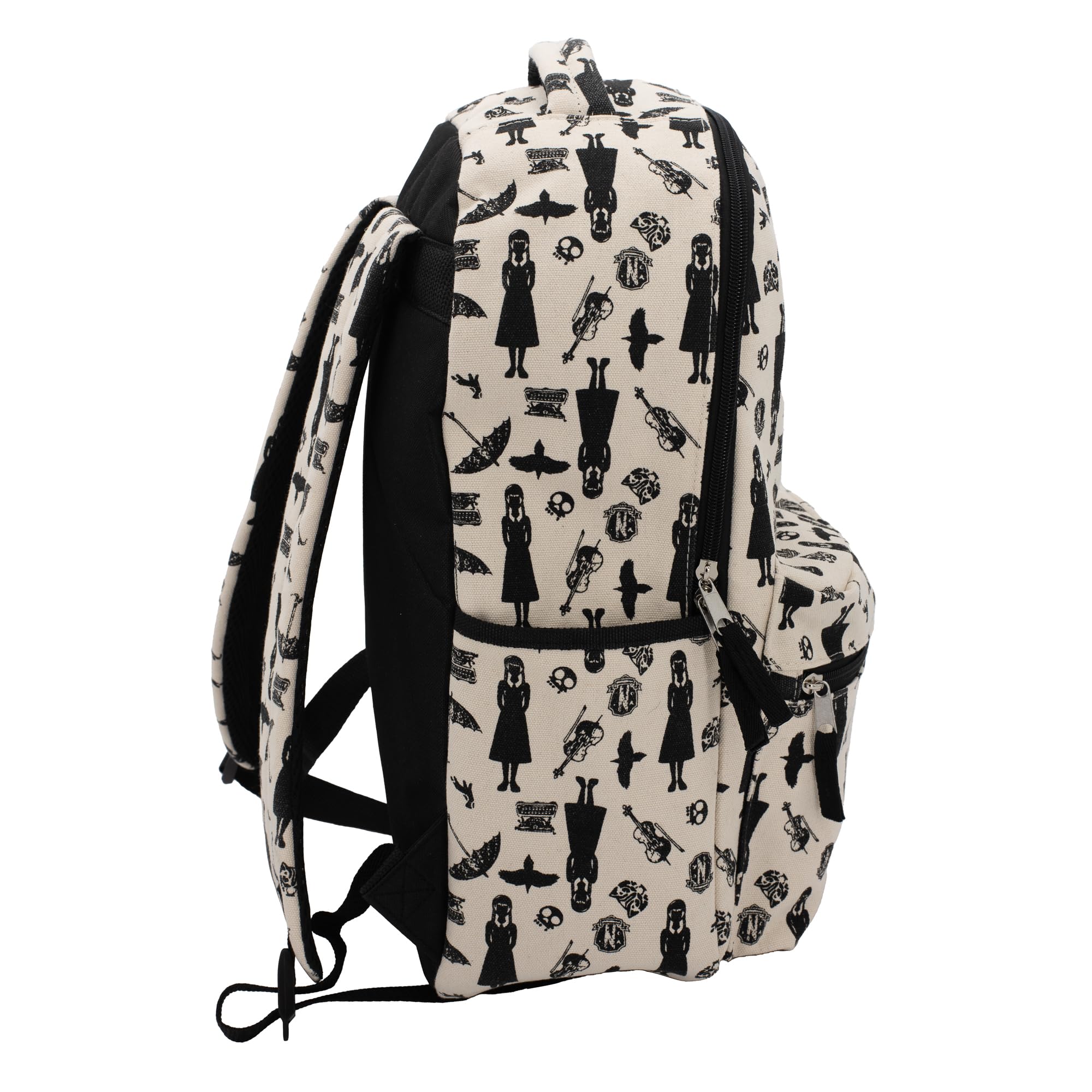 AI ACCESSORY INNOVATIONS Wednesday Adams Icons Backpack, Nevermore Academy 16 Inch Girls School Bag, Natural & Black