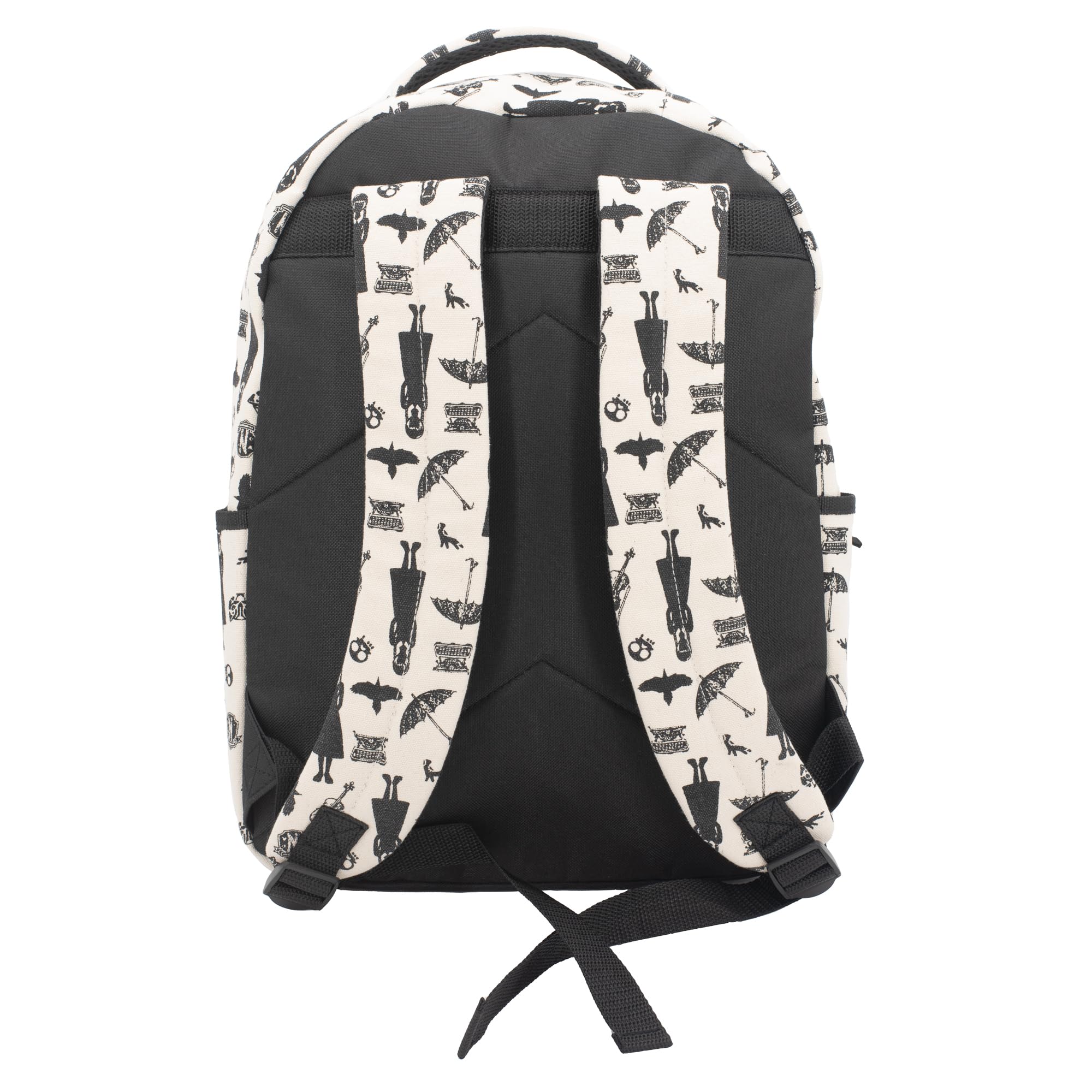 AI ACCESSORY INNOVATIONS Wednesday Adams Icons Backpack, Nevermore Academy 16 Inch Girls School Bag, Natural & Black