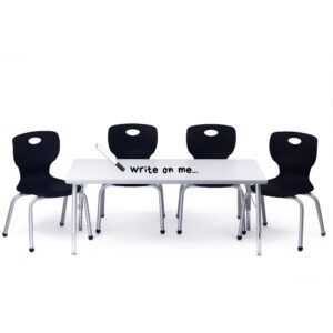 chair and table set for schools - table about 24 x 48 inch (60 x 120cm) - height adjustable legs -spray edges - and four luxurious classroom chairs - for commercial spaces