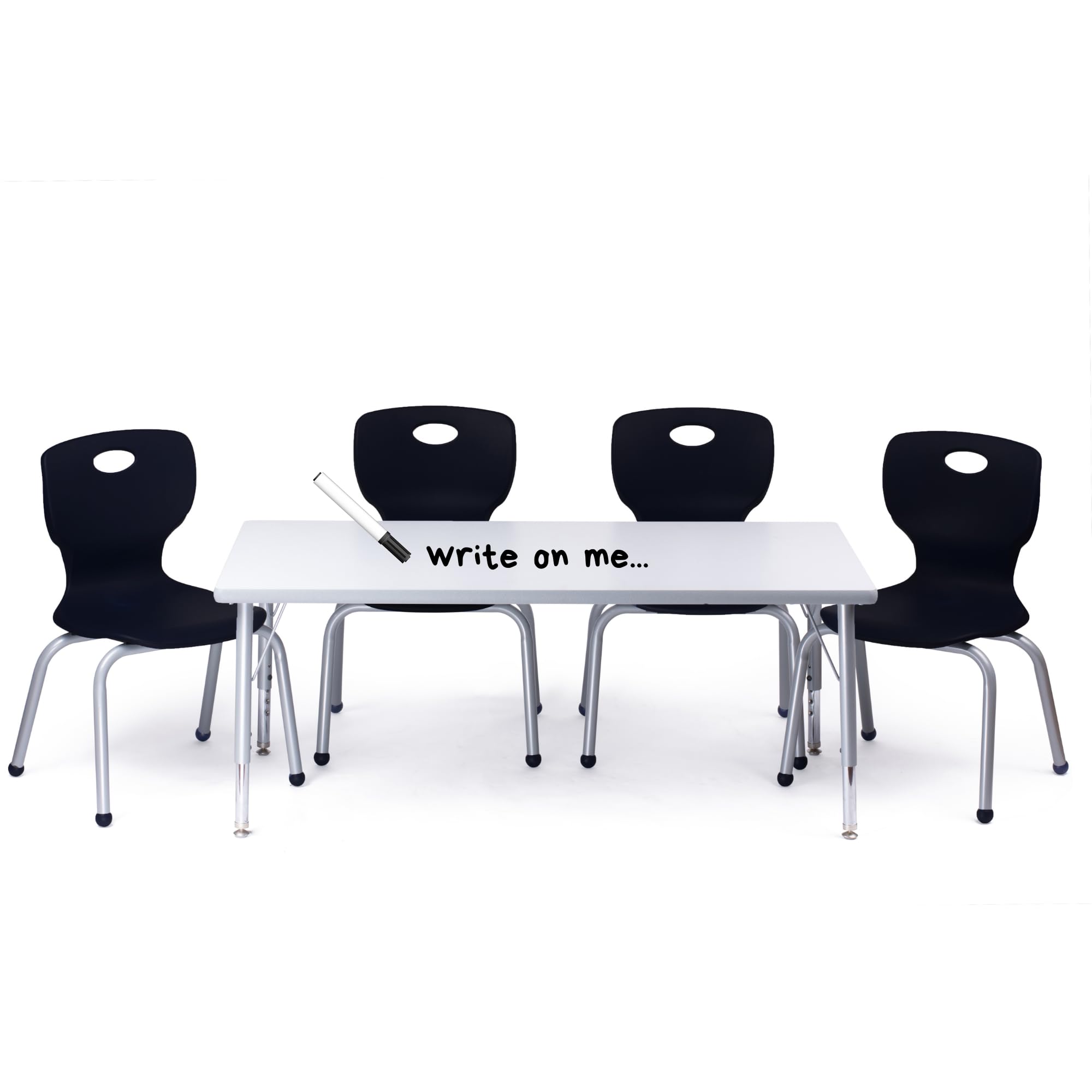 Chair and Table Set for Schools - Table About 24 x 48 inch (60 x 120cm) - Height Adjustable Legs -Spray Edges - and Four Luxurious Classroom Chairs - for Commercial Spaces