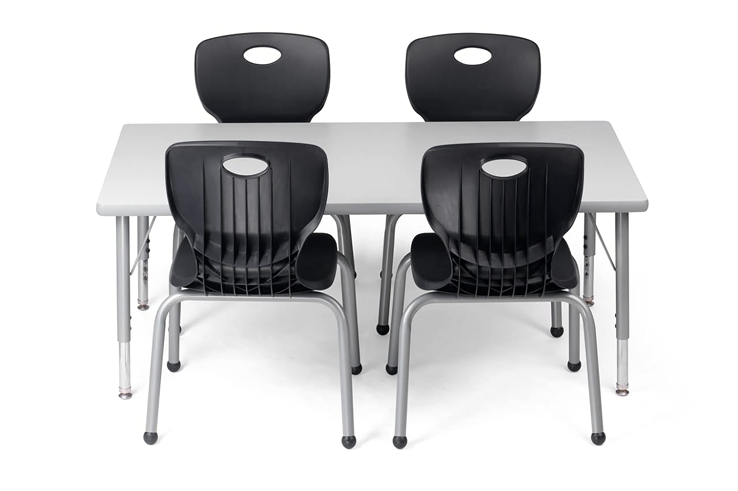 Chair and Table Set for Schools - Table About 24 x 48 inch (60 x 120cm) - Height Adjustable Legs -Spray Edges - and Four Luxurious Classroom Chairs - for Commercial Spaces