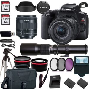 canon rebel sl3 / eos 250d dslr camera w/canon ef-s 18-55mm f/4-5.6 is stm lens+500mm f/8.0 telephoto lens+case+128memory cards (24pc)