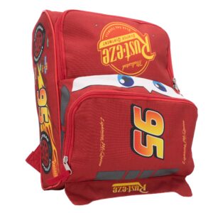 disney pixar cars 14” lightning mcqueen shaped backpack for boys & girls, kids school bag, red
