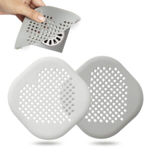 2 pack shower drain hair catcher grey bathroom accessories sturdy silicone drain cover hair stopper with suction cups for shower kitchen bathroom big heart shape
