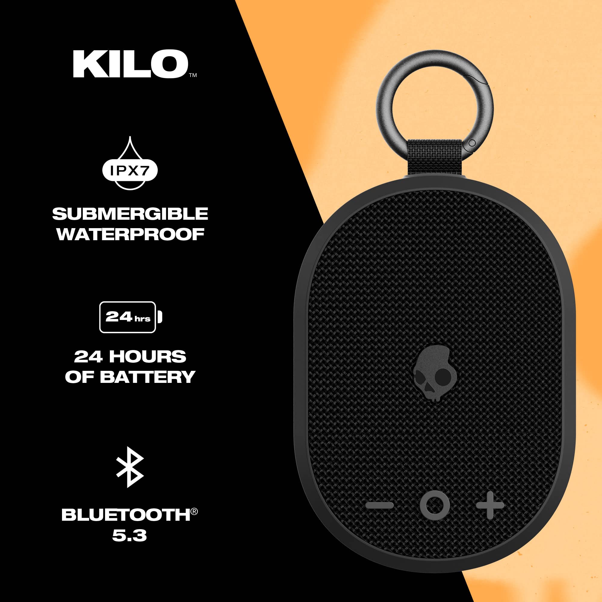 Skullcandy Kilo Wireless Bluetooth Speaker - IPX7 Waterproof Mini Bluetooth Speaker with 24 Hour Battery, Downward Firing Passive Radiator, and True Wireless Pairing - Perfect for Outdoor