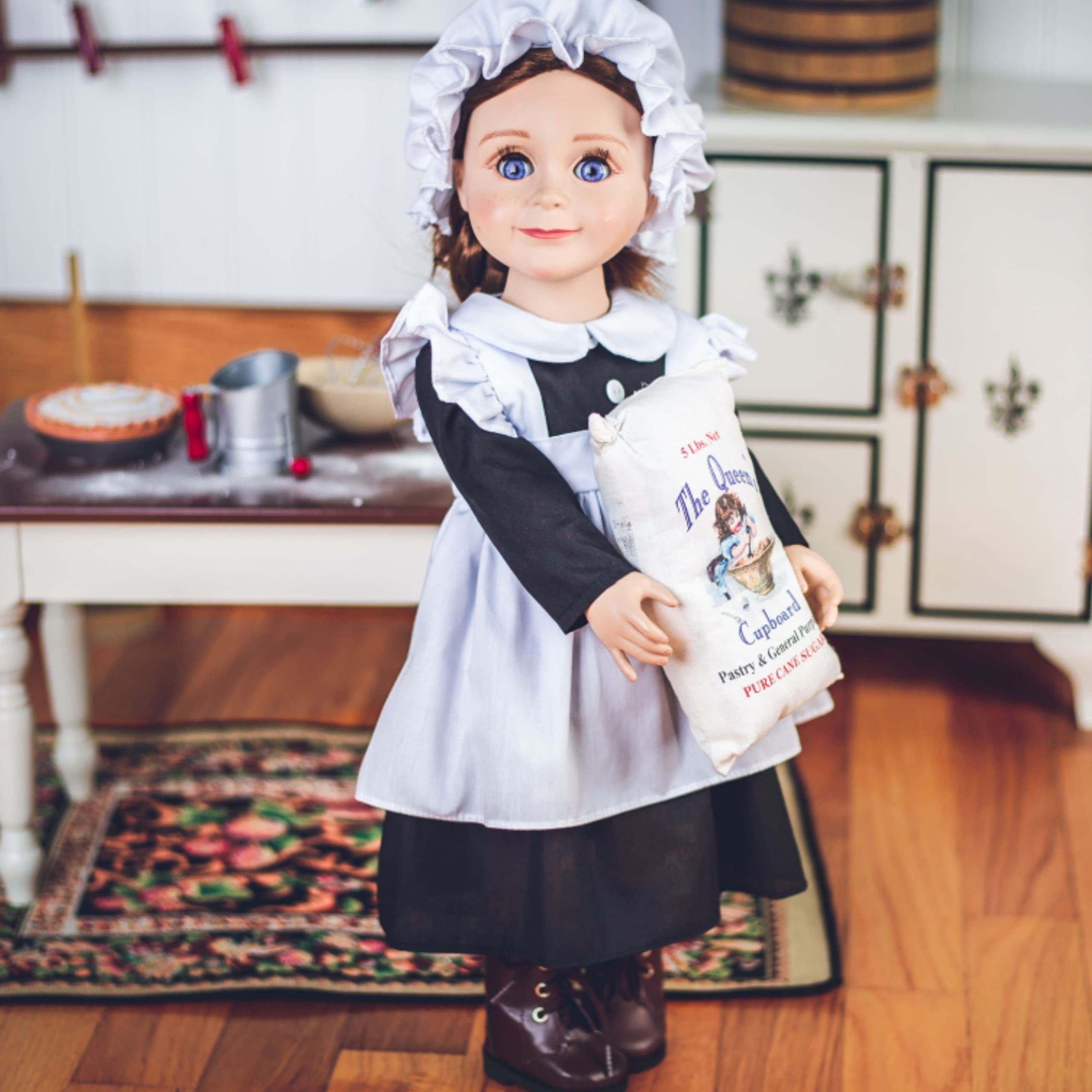 THE QUEEN'S TREASURES 18 in Doll Clothes and Accessories, 5 PC Kitchen Maid Uniform with Dress, Cap, Apron, Pantaloons. Includes Boots. Fits American Girl Dolls. Doll NOT Included