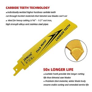 6-inch 8T Carbide Reciprocating Saw Blade, Heavy Duty for Cutting Thick Metal, High-Alloy Construction Steels, Cast Iron, Alloy Steel, Stainless Steels, Rebar and Car Beams, 3-Pack