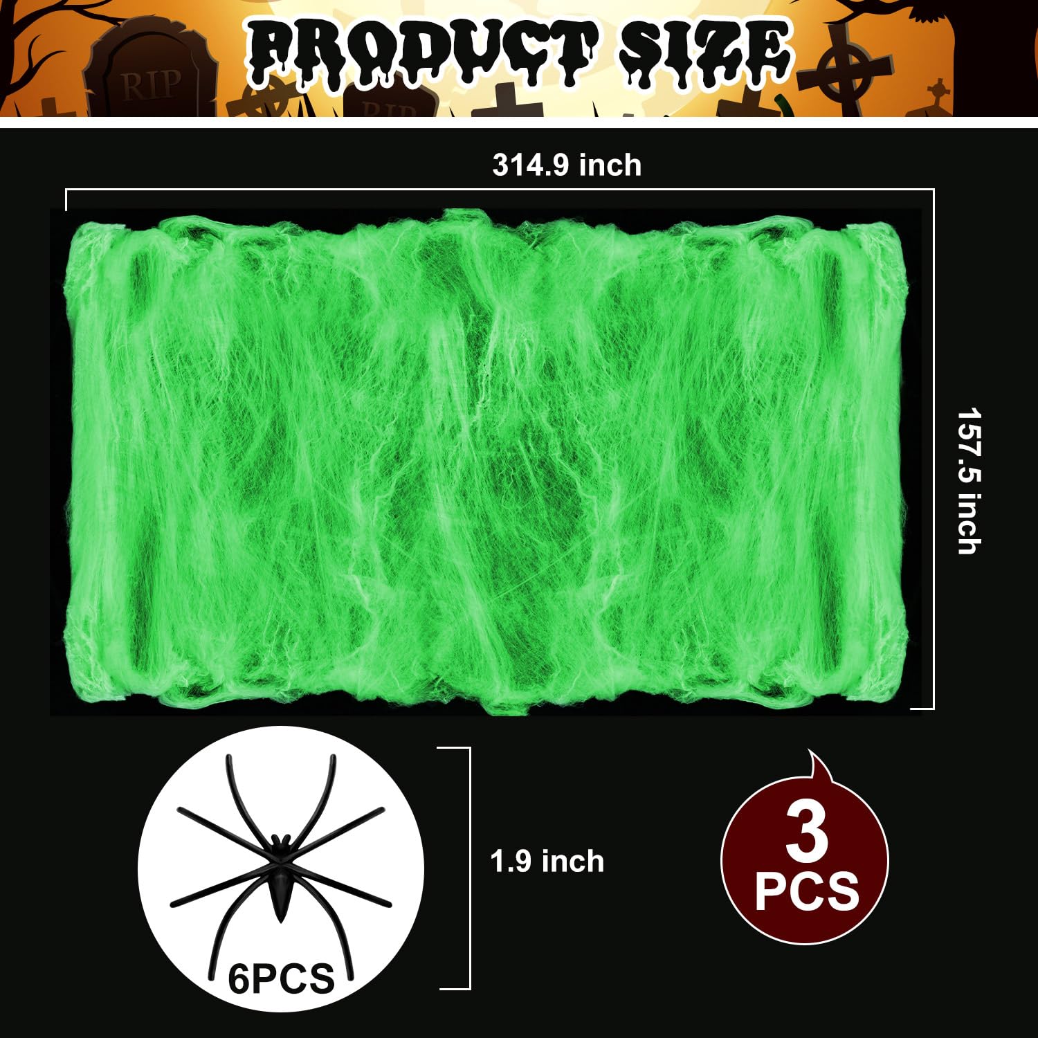 Glow in The Dark Spider Web, Spider Web for Halloween Decorations, DIY White Mega Cobwebs with 6 Fake Spiders, White Stretch Spider Web Decoration for Creepy Scene Props Indoor