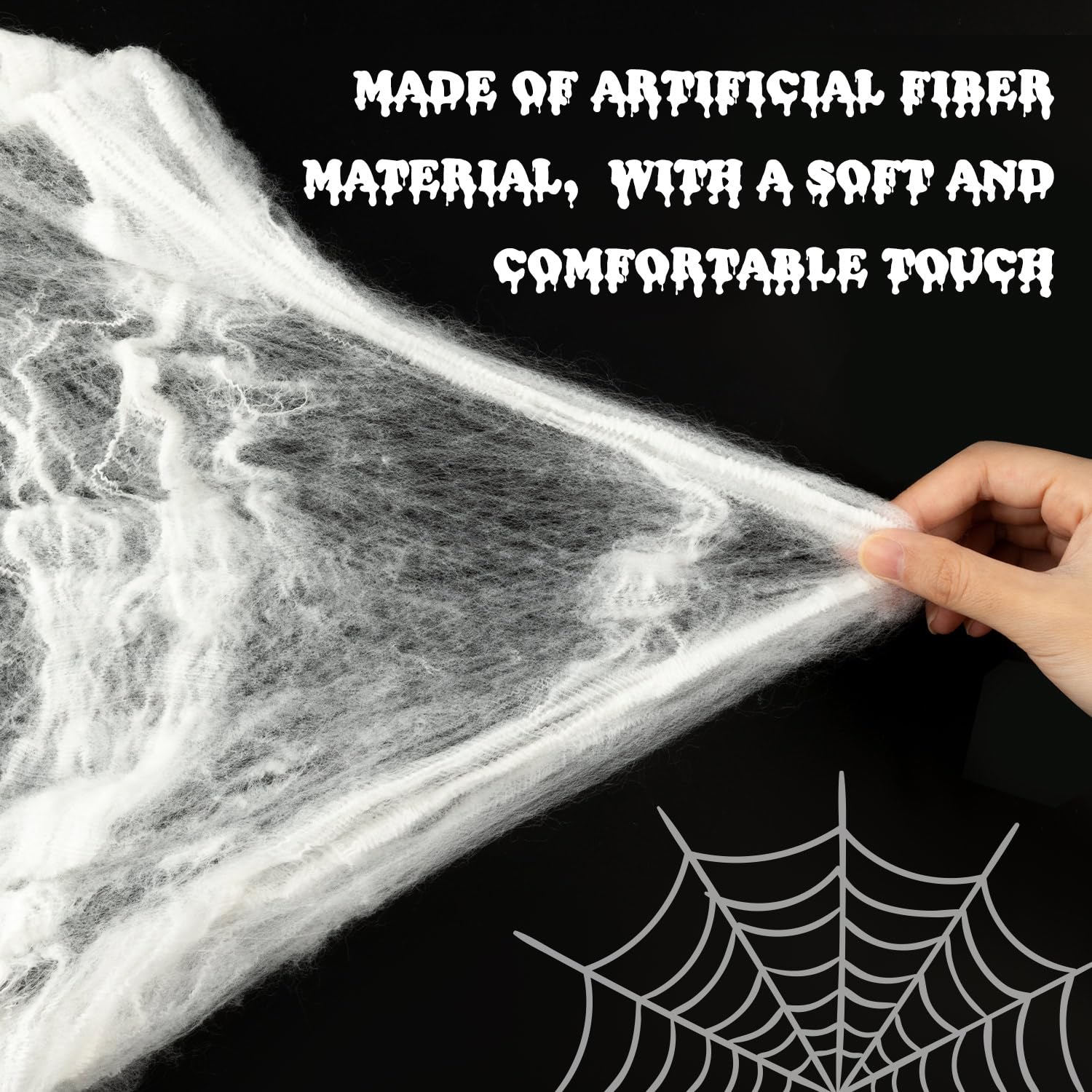 Glow in The Dark Spider Web, Spider Web for Halloween Decorations, DIY White Mega Cobwebs with 6 Fake Spiders, White Stretch Spider Web Decoration for Creepy Scene Props Indoor