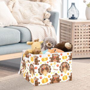 Vnurnrn Tribal Tturkey Collapsible Storage Bin with Lid, Foldable Storage Basket Cube for Clothes Toys 16.5×12.6×11.8 IN