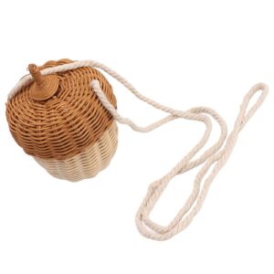 kids rattan storage basket, rattan storage basket bag hand made interesting exquisite decorative acorn shaped for boys for outdoor (small shoulder bag)