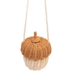 Kids Rattan Storage Basket, Rattan Storage Basket Bag Hand Made Interesting Exquisite Decorative Acorn Shaped for Boys for Outdoor (Small Shoulder Bag)