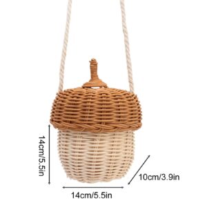 Kids Rattan Storage Basket, Rattan Storage Basket Bag Hand Made Interesting Exquisite Decorative Acorn Shaped for Boys for Outdoor (Small Shoulder Bag)