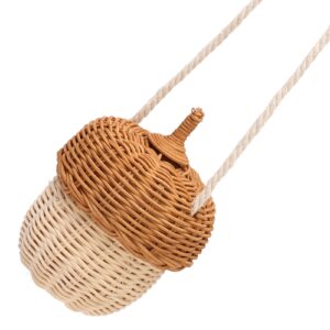 Kids Rattan Storage Basket, Rattan Storage Basket Bag Hand Made Interesting Exquisite Decorative Acorn Shaped for Boys for Outdoor (Small Shoulder Bag)