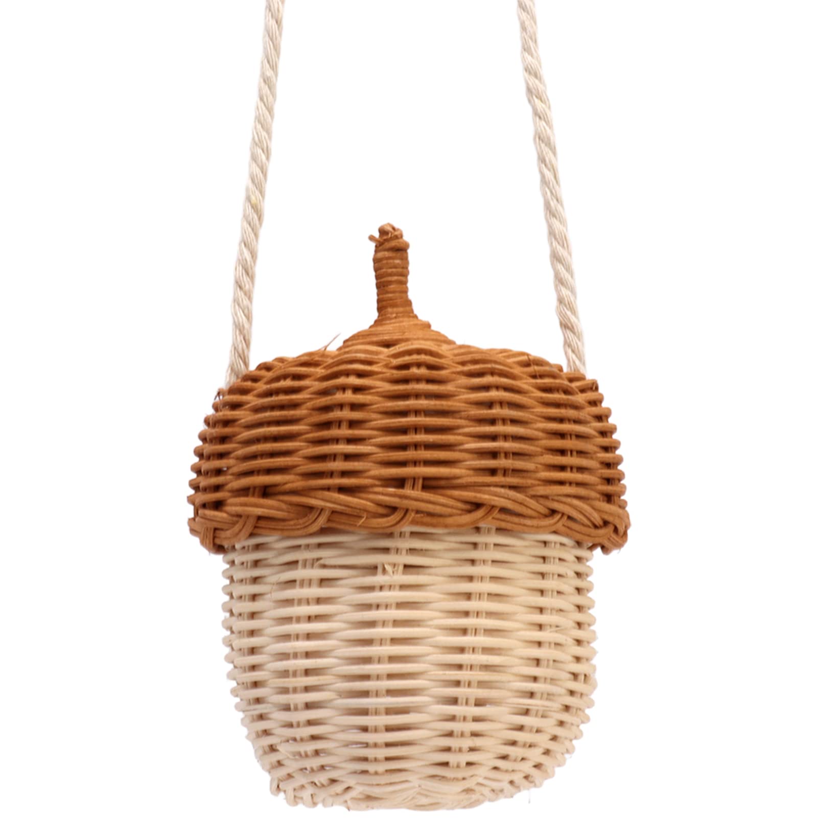 Kids Rattan Storage Basket, Rattan Storage Basket Bag Hand Made Interesting Exquisite Decorative Acorn Shaped for Boys for Outdoor (Small Shoulder Bag)