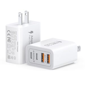40w usb c charger block, 2-pack 4-port type c fast charging brick dual pd&qc wall plug adapter compatible for iphone 15/15 pro/ 15 pro max/14/13/12, ipad, airpods, iwatch, samsung galaxy