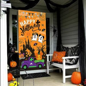 Halloween Door Banner Decorations, 35.4 Inches*70.8 Inches Happy Halloween Large Door Cover Decor, Cartoon Themed Halloween Window and Wall Cover Indoor Outdoor Decoration