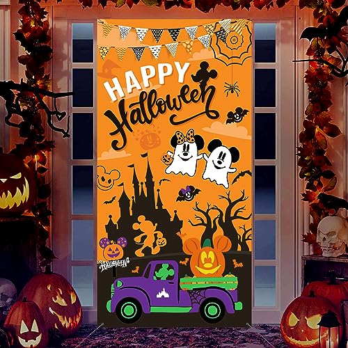 Halloween Door Banner Decorations, 35.4 Inches*70.8 Inches Happy Halloween Large Door Cover Decor, Cartoon Themed Halloween Window and Wall Cover Indoor Outdoor Decoration