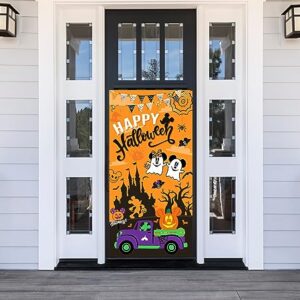 Halloween Door Banner Decorations, 35.4 Inches*70.8 Inches Happy Halloween Large Door Cover Decor, Cartoon Themed Halloween Window and Wall Cover Indoor Outdoor Decoration