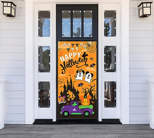 Halloween Door Banner Decorations, 35.4 Inches*70.8 Inches Happy Halloween Large Door Cover Decor, Cartoon Themed Halloween Window and Wall Cover Indoor Outdoor Decoration