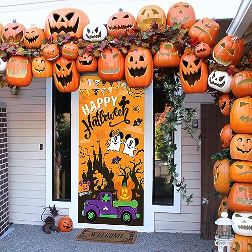 Halloween Door Banner Decorations, 35.4 Inches*70.8 Inches Happy Halloween Large Door Cover Decor, Cartoon Themed Halloween Window and Wall Cover Indoor Outdoor Decoration