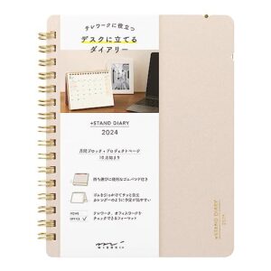 midori 22285006 plus stand diary notebook, 2024, b6 transformation size, monthly, navy blue, starts october 2023 (beige)