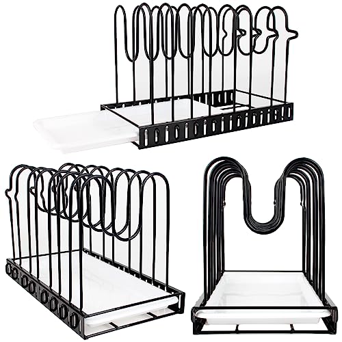 HAOWUJIN Pots And Pans Organizer for Cabinet, 8 Tiers Adjustable With Drain Tray Pan Organizer Rack for Under Cabinet, Kitchen Cookware Baking Cookie Cutting Board 3 DIY Methods Pot Lid Organizer