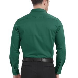 MAGCOMSEN Men's Dress Shirts Long Sleeve Button Up Shirt with Pocket Fitted Formal Business Wear Solid Cotton Fashion Shirts Dark Green, L