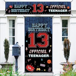 happy 13th birthday decoration set, official teenager 13 birthday backdrop banner for boys girls, thirteenth birthday party yard sign 13 year old photo booth props poster, sturdy, fabric, phxey