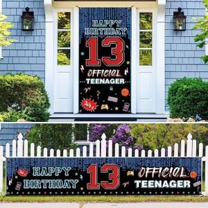Happy 13th Birthday Decoration Set, Official Teenager 13 Birthday Backdrop Banner for Boys Girls, Thirteenth Birthday Party Yard Sign 13 Year Old Photo Booth Props Poster, Sturdy, Fabric, PHXEY