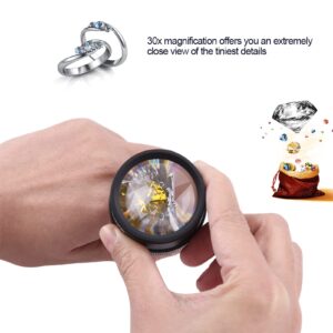 Lwuey 30X Optics Magnifying Loupes, Jewelry Loupe Microscope Pocket Glass Magnifier Portable Handheld Eye Loop Dome Desktop Seniors Reading Lens for Watch Repair Coins Stamps Scope Map Newspapers