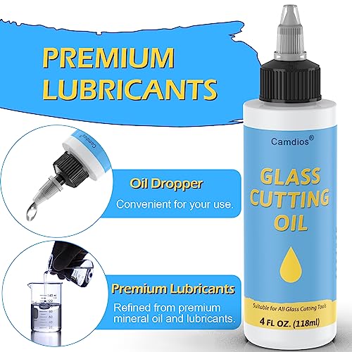 Glass Cutting Oil with Precision Application Top, Suitable for an Array of Glass Cutter and Glass Cutting Tools, 4 oz Premium Glass Cutting Oil for Glass Cutters/Tiles/Mirrors/Mosaic - by Camdios
