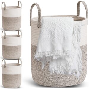 tanlade 4 pcs blanket basket tall woven rope laundry basket 13.7 x 15.7 inch baby nursery laundry hamper with handle for clothes towels toys storage hamper basket for bathroom living room (brown)