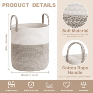 Tanlade 4 Pcs Blanket Basket Tall Woven Rope Laundry Basket 13.7 x 15.7 Inch Baby Nursery Laundry Hamper with Handle for Clothes Towels Toys Storage Hamper Basket for Bathroom Living Room (Brown)